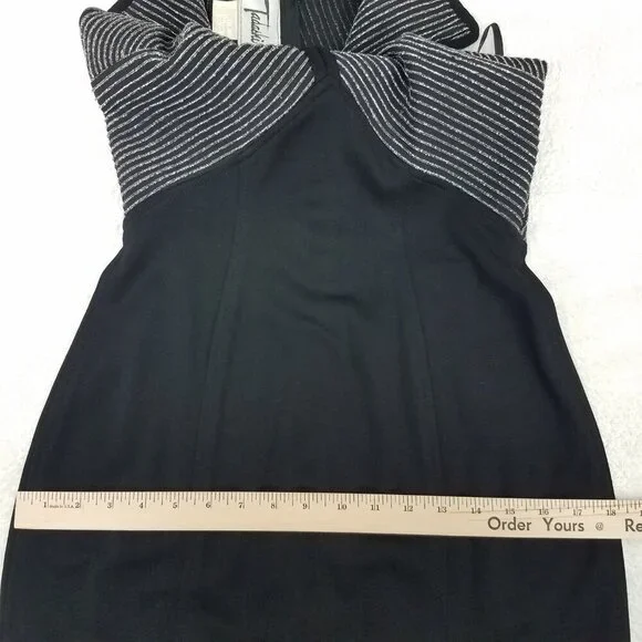 Tadashi Shoji Size M Long Maxi Evening Dress Front Slit Black / Silver Vintage - Picture 12 of 13